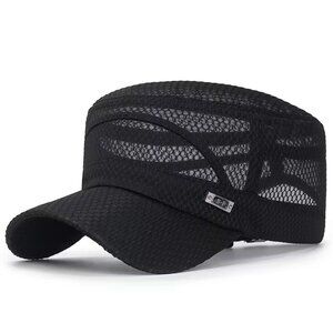 Black Men Women Mesh Military Cap Summer Cadet Hat Adjustable Breathable